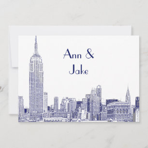 Invitación de boda grabada 01 NYC Skyline 2 Azul