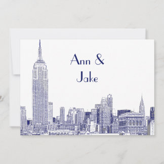 Invitación de boda grabada 2 azul del horizonte de