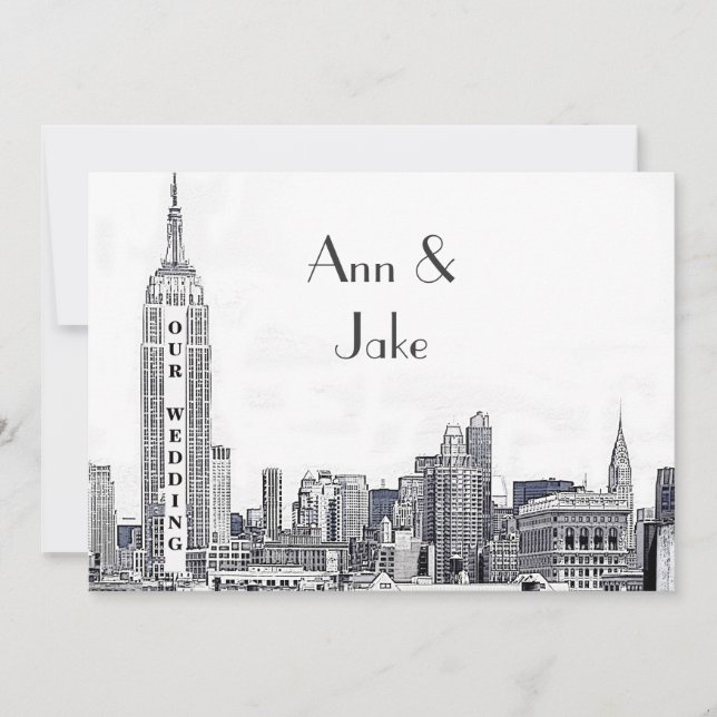 Invitación de boda grabada NYC Skyline 01 (Anverso)