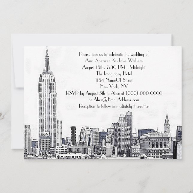 Invitación de boda grabada NYC Skyline 01 2 (Reverso)