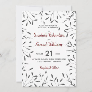 Invitación de boda gráfica floral en negro, blanco