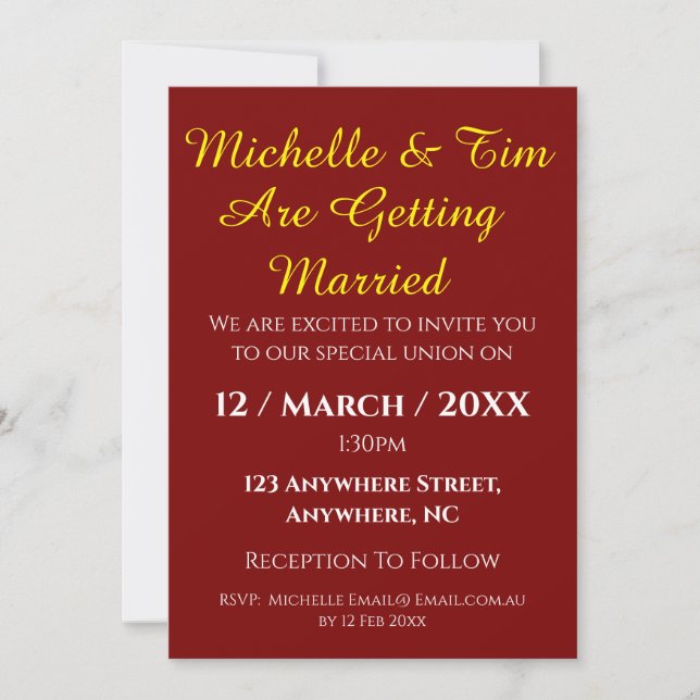 Invitación de boda granate | Elegante  (Anverso)