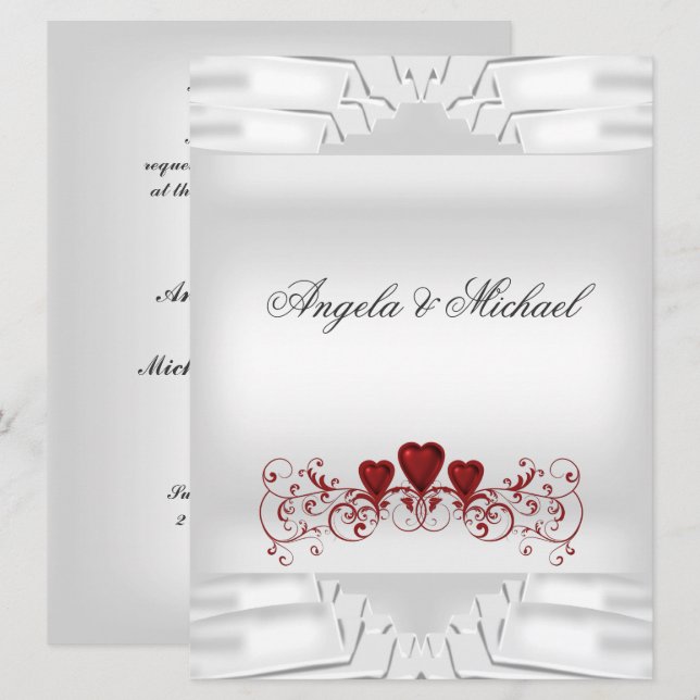 Invitación de boda grande de corazones rojos blanc (Anverso / Reverso)