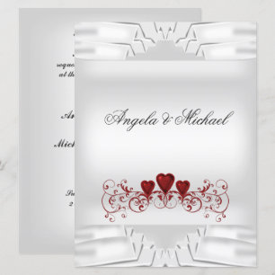 Invitación de boda grande de corazones rojos blanc