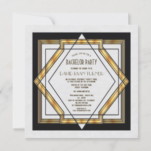 Invitación de boda Great Gatsby Gold White Art Dec