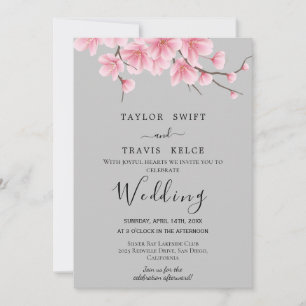 Invitación de boda gris Flor de Cerezo