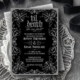 Invitación de boda gris negro gótico hasta la muer