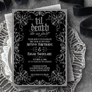 Invitación de boda gris negro gótico hasta la muer