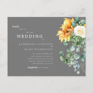 Invitación de boda gris presupuesto ramo de giraso