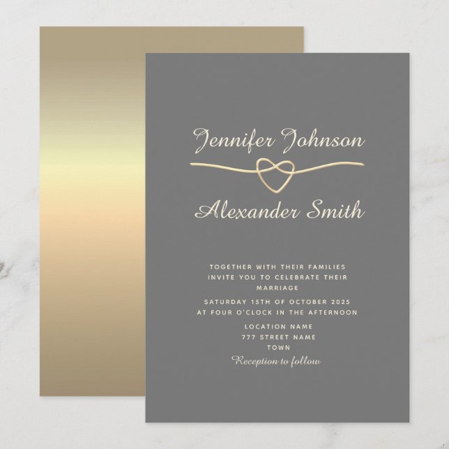 Invitación de boda gris simple (Anverso / Reverso)