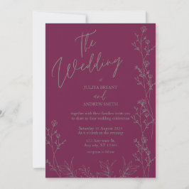 Invitación de boda gruesa morada y verde saga
