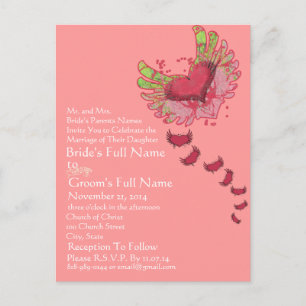 Invitación de boda Grunge Heart Raspberry Pink