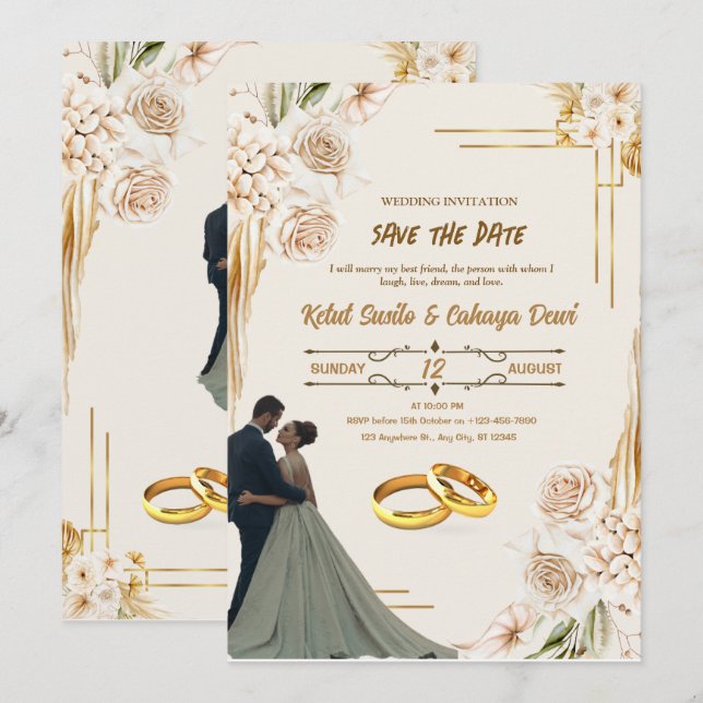 INVITACIÓN DE BODA, GUARDAR LA FECHA (Anverso / Reverso)