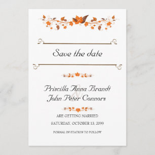 Invitación de Boda Guardar la Fecha, Tema de Hojas