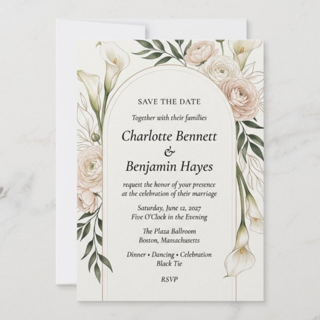 invitación de boda, guardar la fecha, toile azul, (Anverso)