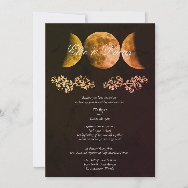 Invitación de boda Harvest Triple Moon (Anverso)