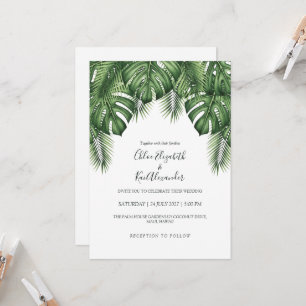 Invitación de boda hawaiana de hoja de palma moder
