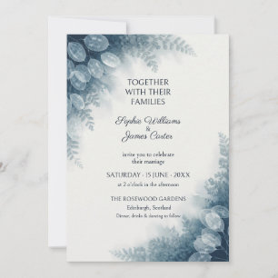 Invitación de boda helecho lunaria azul polvorient