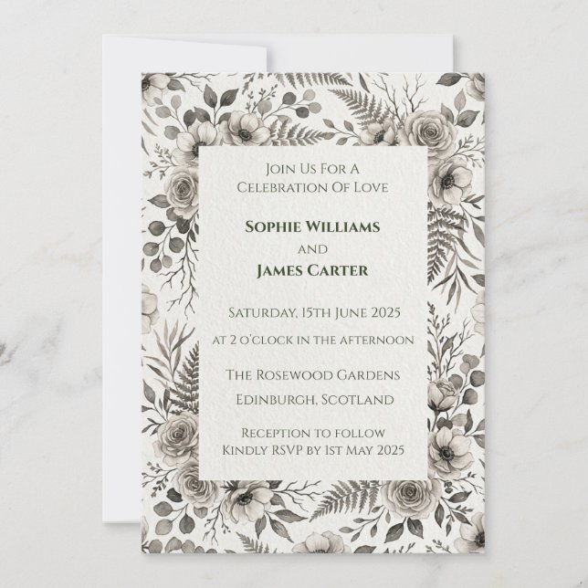 Invitación de boda Helecho Rosa Negra (Anverso)