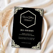 Invitación de boda hexagonal negra y crema