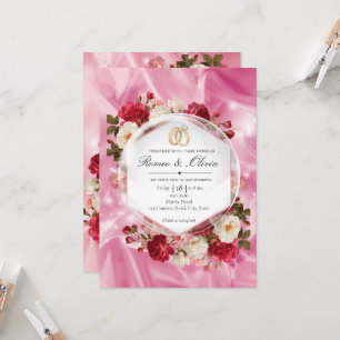 Invitación de Boda Hexágono de Rosas Rojas de Seda