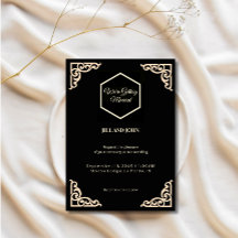 Invitación de boda hexágono negro y crema