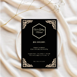 Invitación de boda hexágono negro y crema