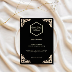 Invitación de boda hexágono negro y crema