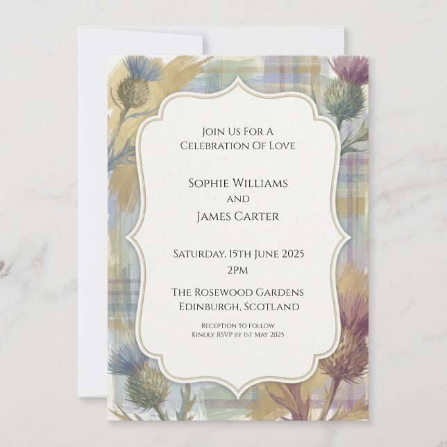 Invitación de boda Highland Heather (Anverso)