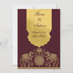 Invitación de Boda Hindú con Dorado y Granate Real