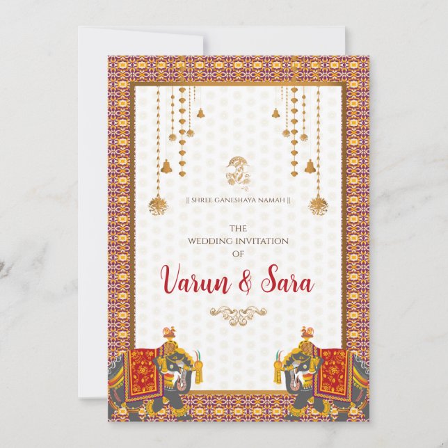 Invitación de boda hindú e invitaciones indias (Anverso)