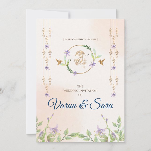 Invitación de boda hindú e invitaciones indias (Anverso)