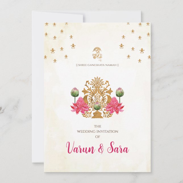 Invitación de boda hindú e invitaciones indias (Anverso)