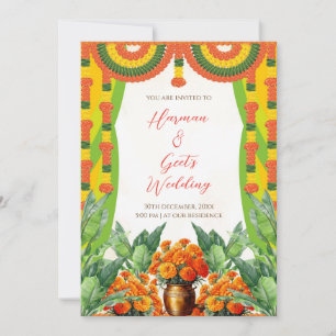 Invitación de boda hindú   Floral de guirnalda de 