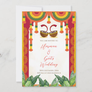 Invitación de boda hindú   Tarjeta de dhol y marig