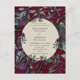 Invitación de boda hoja floral borgoña marco dorad