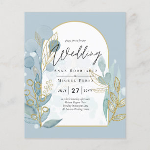 Invitación de Boda Hojas de Aqua Gold de Vidrio Ma