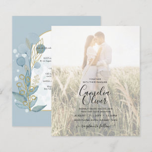 Invitación de Boda Hojas de Aqua Gold de Vidrio Ma