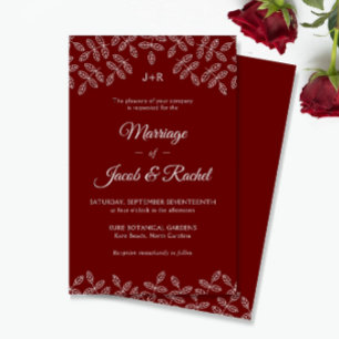 Invitación de Boda Hojas de Jardín Elegante Rojo O