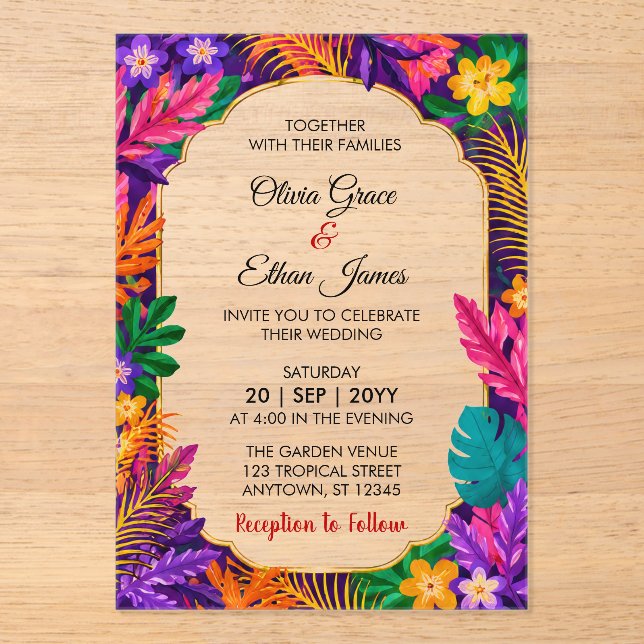 Invitación de Boda Hojas Tropicales (Anverso)