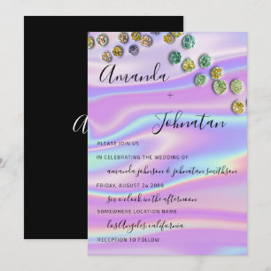 Invitación de boda Holograma Monograma Confetti