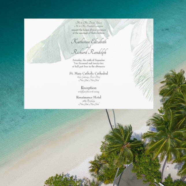 Invitación de Boda Horizontal con Follaje Tropical (Subido por el creador)