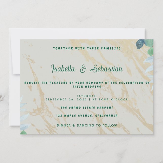Invitación de boda horizontal de eucalipto verde s (Anverso)