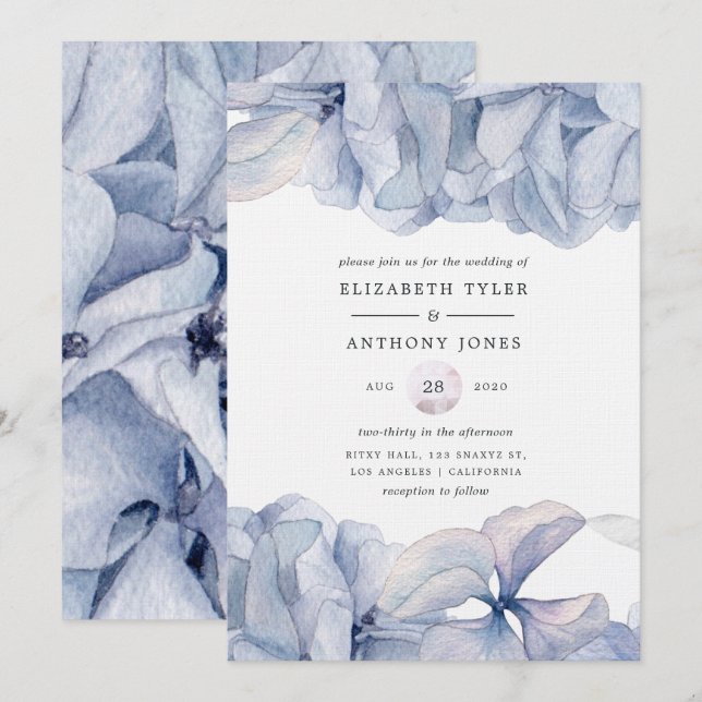 Invitación de Boda Hortensias Azules (Anverso / Reverso)