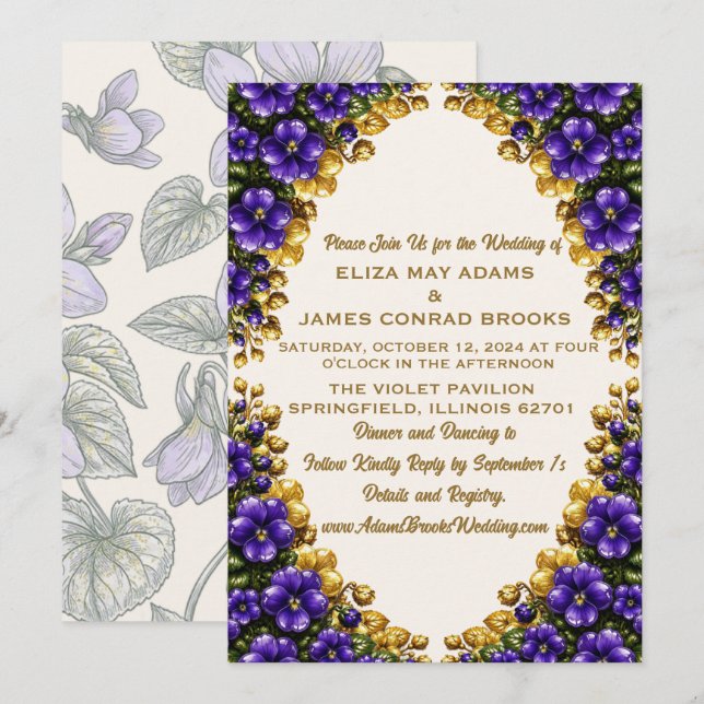 Invitación de boda Illinois Blue Violet - 5x7 vert (Anverso / Reverso)