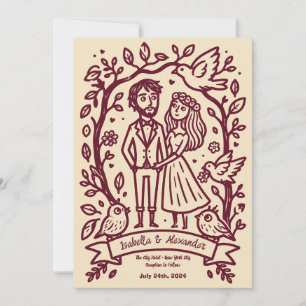 Invitación de boda ilustrada a mano extravagante