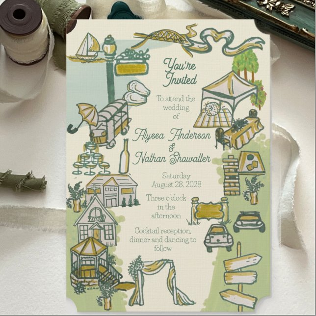 Invitación de boda ilustrada de la ciudad junto al (Subido por el creador)