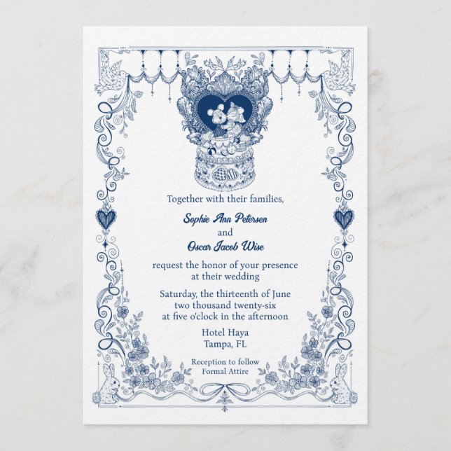 Invitación de boda ilustrada del bosque (Anverso)