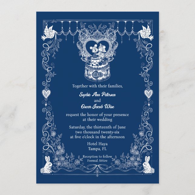 Invitación de boda ilustrada del bosque (Anverso)