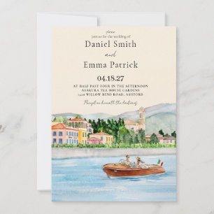 Invitación de boda ilustrada del lago de Como Ital
